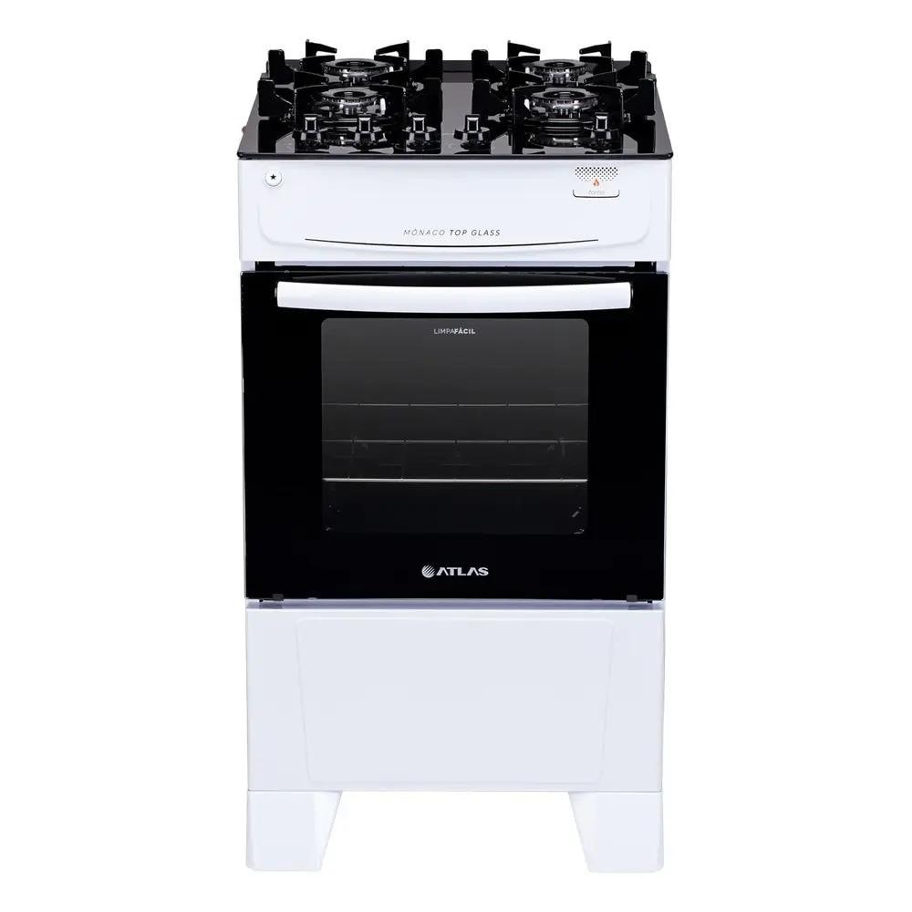 Imagem do Fogao 4 Bocas Atlas Monaco Plus Branco Com Mesa De Vidro Top Glass Bivolt