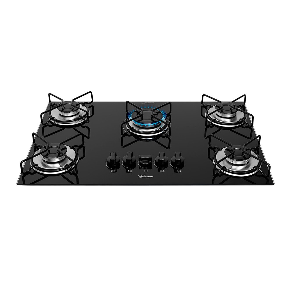 Imagem do Cooktop 5 Bocas Fischer 5q Fit Line Gas Esmaltada Aramado Preto Bivolt