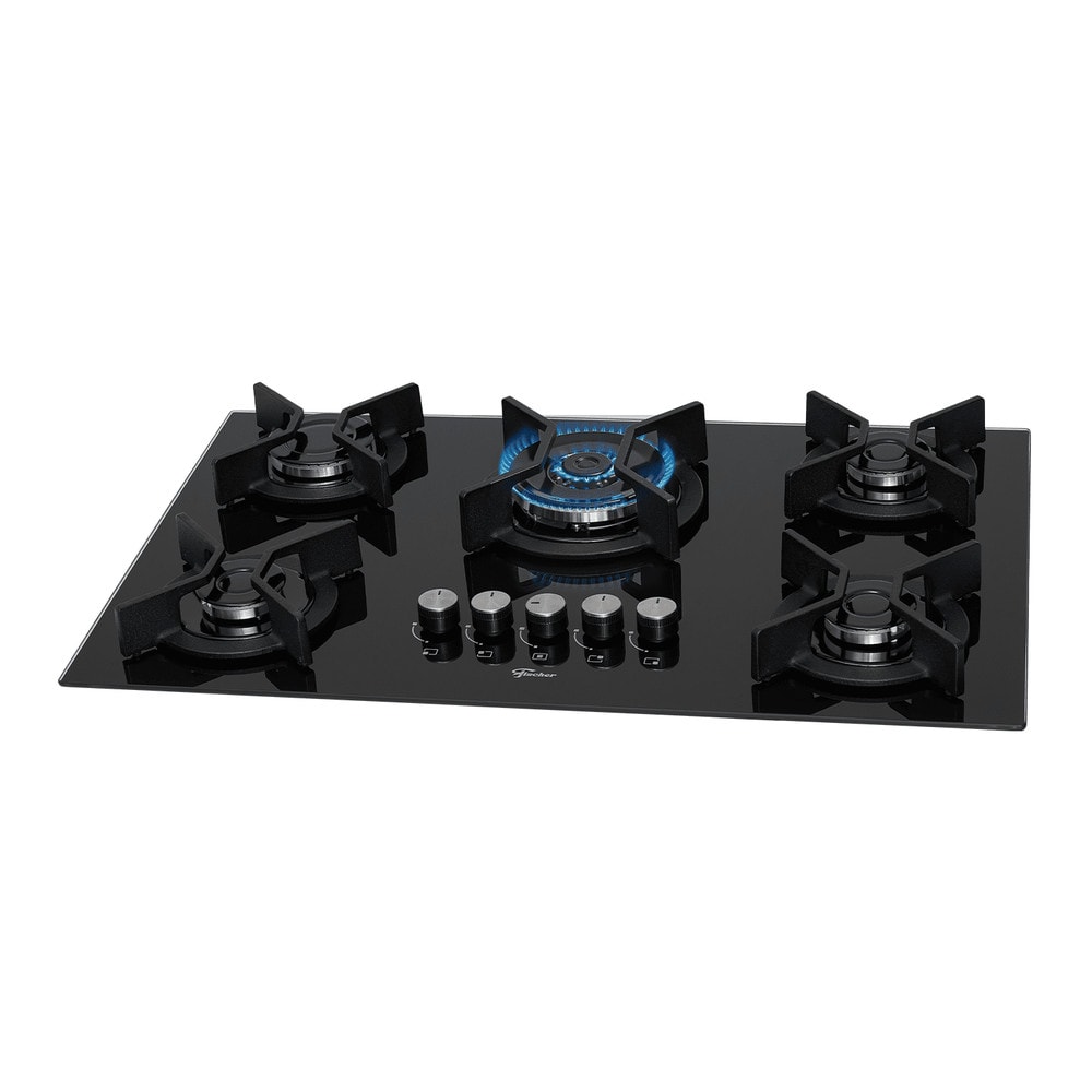 Imagem do Cooktop Fischer 5 Bocas Tripla Chama Infinity Trempe De Ferro Fundido Mesa De Vidro Bivolt