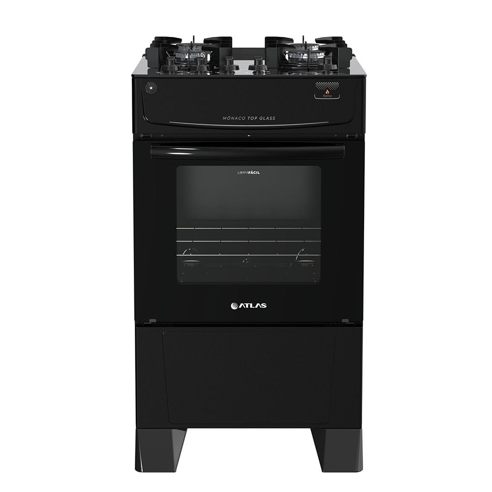 Imagem do Fogao 4 Bocas A Gas Atlas Monaco Top Glass Mesa De Vidro Preto Bivolt