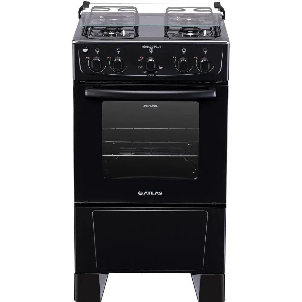 Imagem do Fogao 4 Bocas Atlas Monaco Plus Preto Com Mesa Inox Bivolt