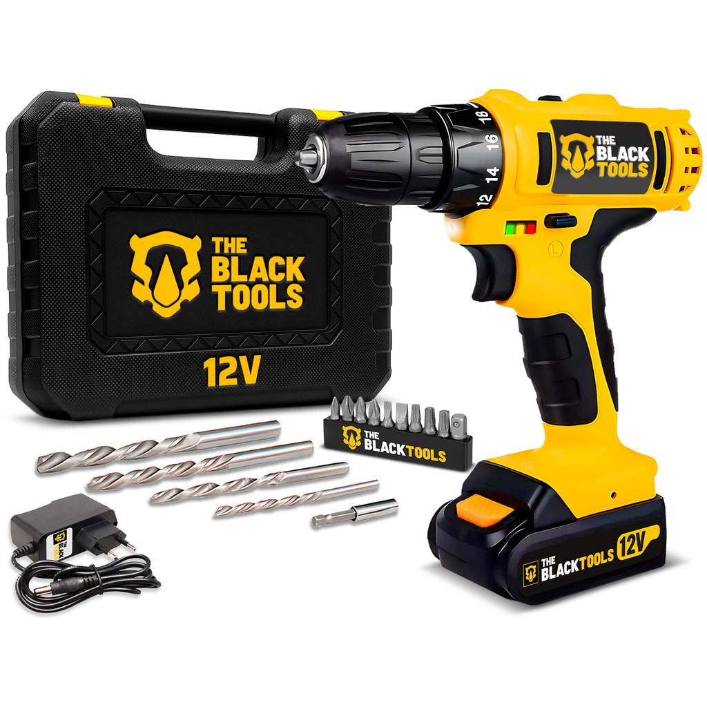 Imagem do Parafusadeira E Furadeira S Fio Bateria 12v Bivolt 3 8 10mm Com Maleta E Acessorios The Black Tools