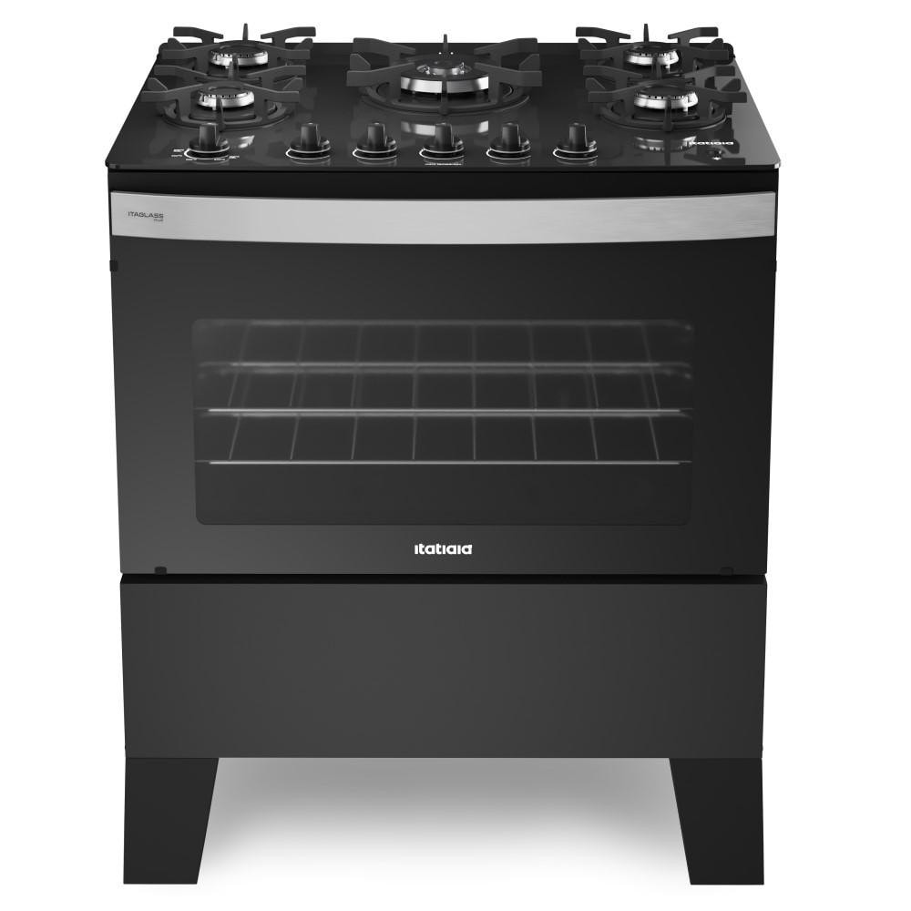 Imagem do Fogao 5 Bocas Itatiaia Itaglass Plus Forno 82l Preto Bivolt