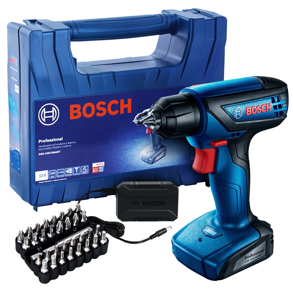 Imagem do Parafusadeira Gsr 1000 Smart Bosch 12v Bivolt Furadeira Com 33 Bits Acessorios