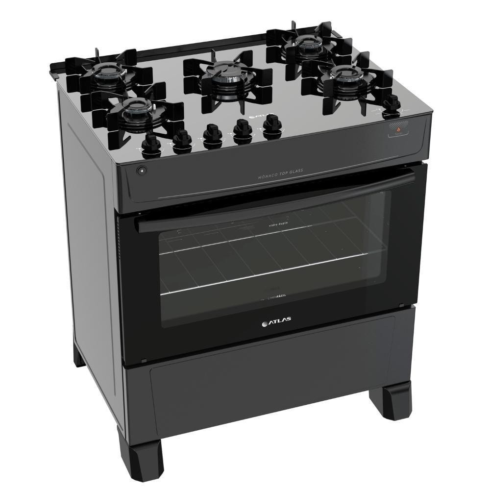 Imagem do Fogao Atlas 5 Bocas Preto Monaco Top Glass Bivolt