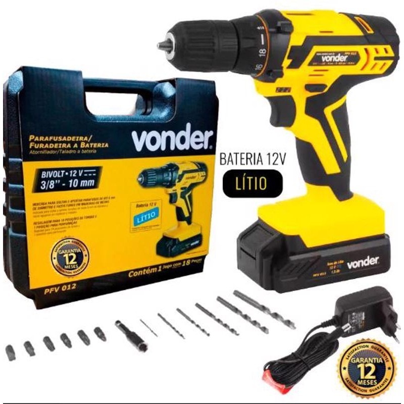 Imagem do Parafusadeira Furadeira Bateria 12v Bivolt Pfv 012 Vonder