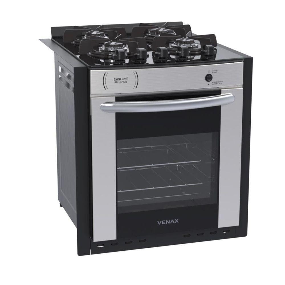 Imagem do Fogao De Embutir A Gas 4 Bocas Gaudi Prisma Vitreo Bl Venax Inox Bivolt