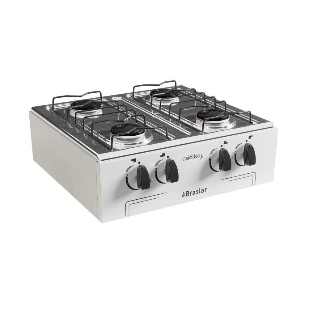 Imagem do Fogao Portatil Mesa Inox 4 Bocas Branco Asiatico Reforcado Braslar