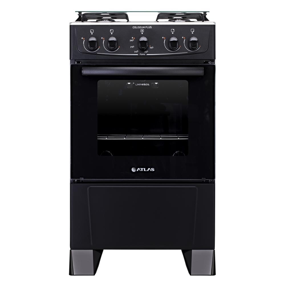 Imagem do Fogao 4 Bocas Coliseum Plus Com Forno Atlas 50 Litros Preto Manual