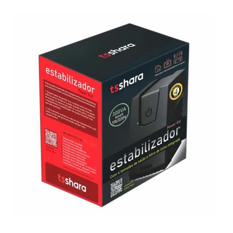 Imagem do Estabilizador 300va Bivolt Powerest 9101 4 Tomadas Ts Shara Box