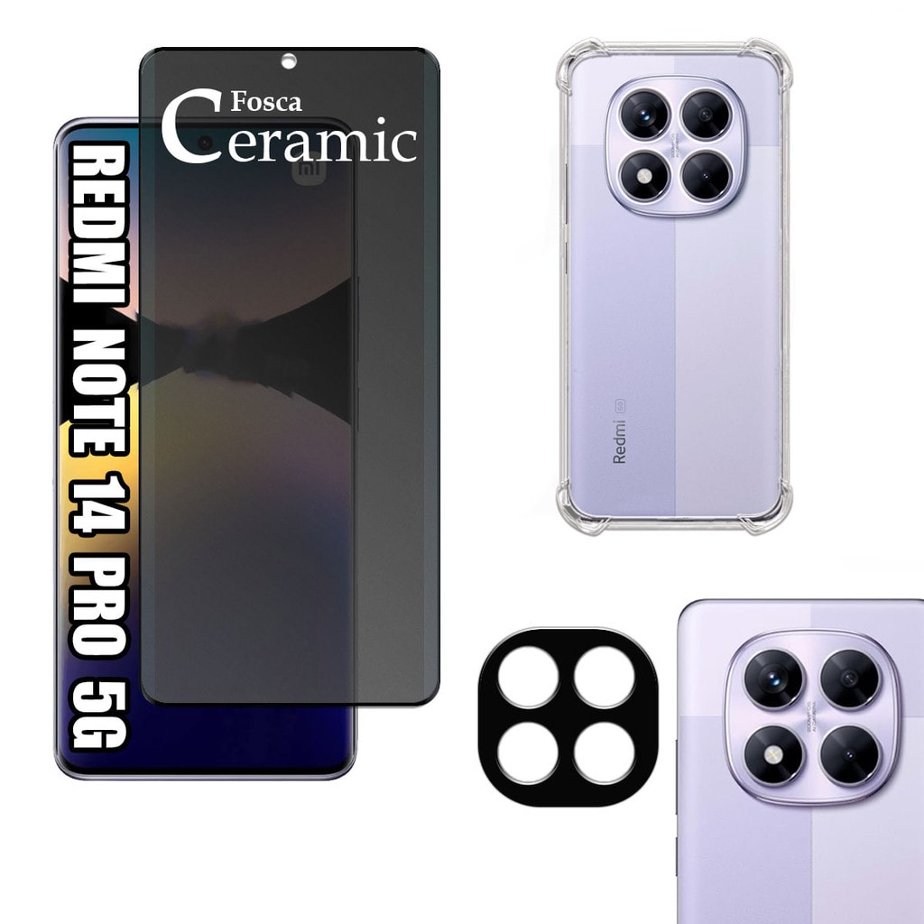 Imagem do Kit Para Xiaomi Redmi Note 14 Pro 5g Pelicula De Privacidade Fosca 9d Capa Camera