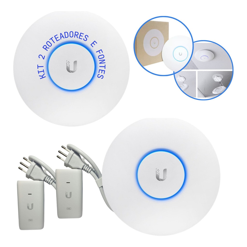 Imagem do Access Point Ubiquiti Unifi U6 Plus Fonte Poe Kit C 2uni