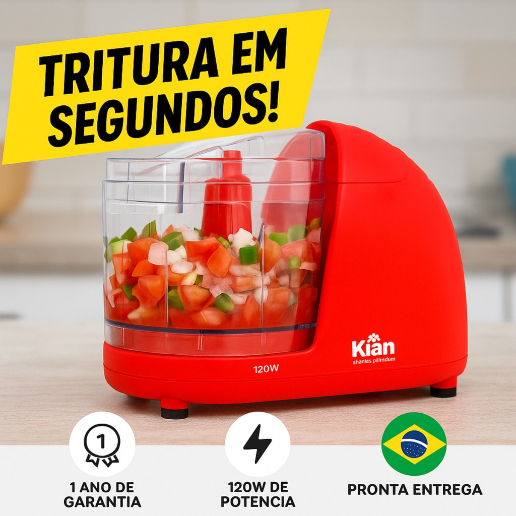 Imagem do Mini Processador De Alimentos Kian 120w Vermelho 220v Compacto E Potente