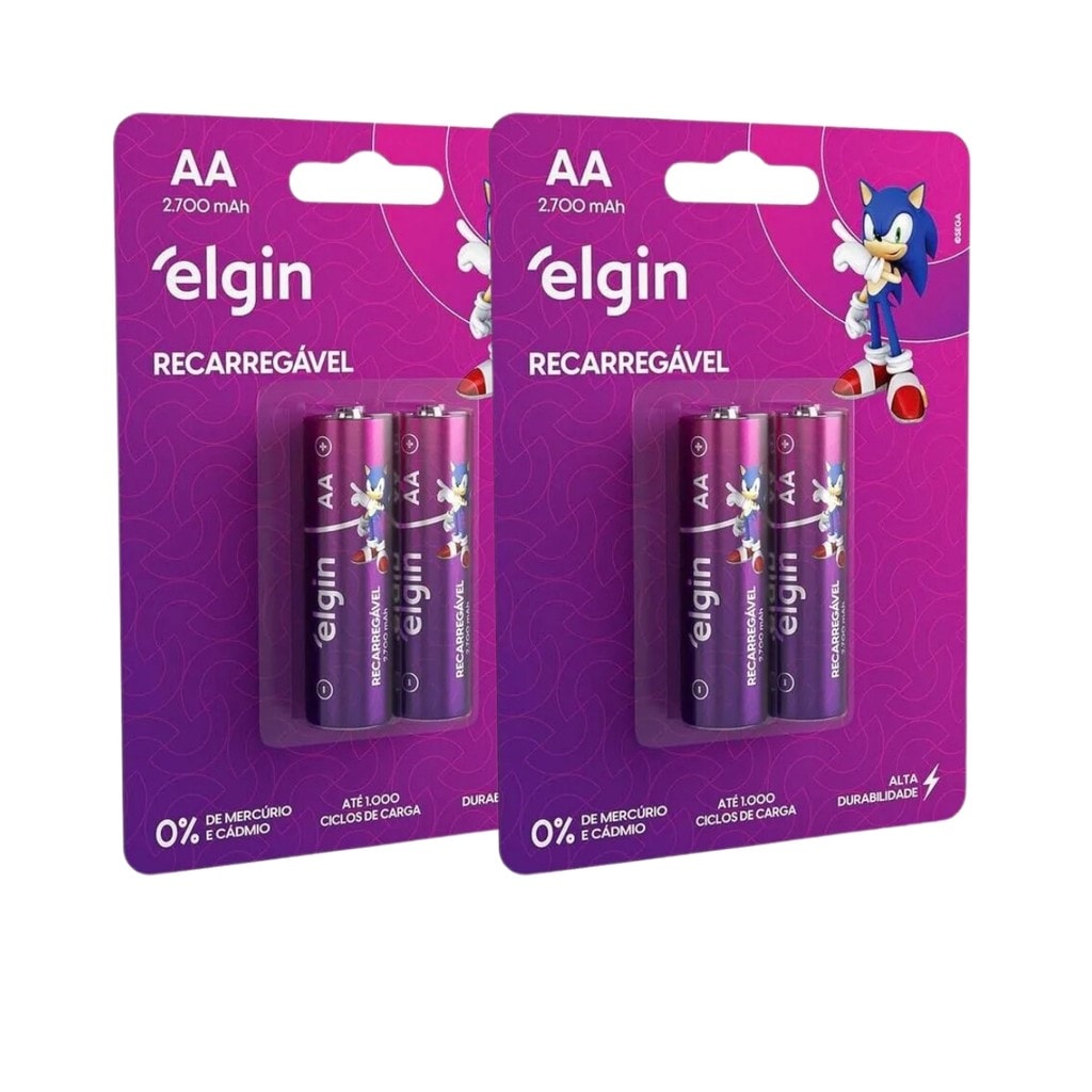 Imagem do Kit 4 Pilhas Recarregavel Aa 2700mah Elgin 2 Cartela Elgin