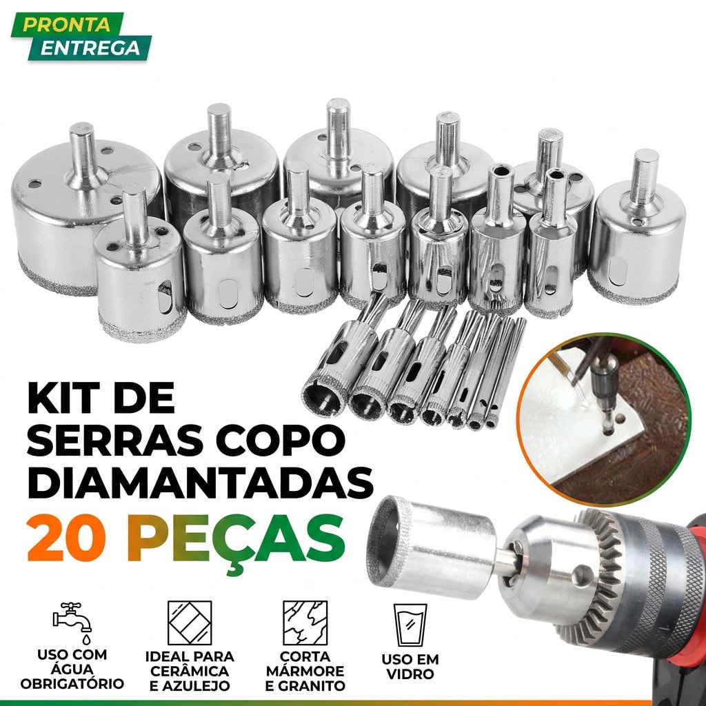 Imagem do Jogo 20 16 15 Brocas Diamantadas Serra Copo Furar Vidro Granito Ceramica 3 A 50 Mm Kit Ferramentas