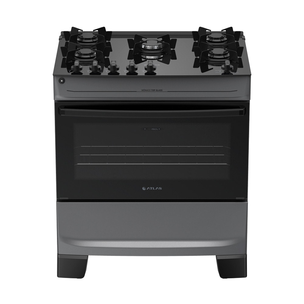 Imagem do Fogao 5 Bocas A Gas Atlas Monaco Top Glass Acendimento Automatico E Mega Chama Titanium Bivolt