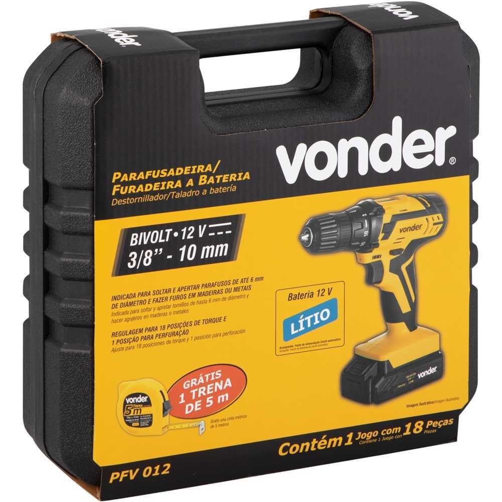 Imagem do Parafusadeira Furadeira A Bateria 12v Bivolt Pfv 012 Vonder