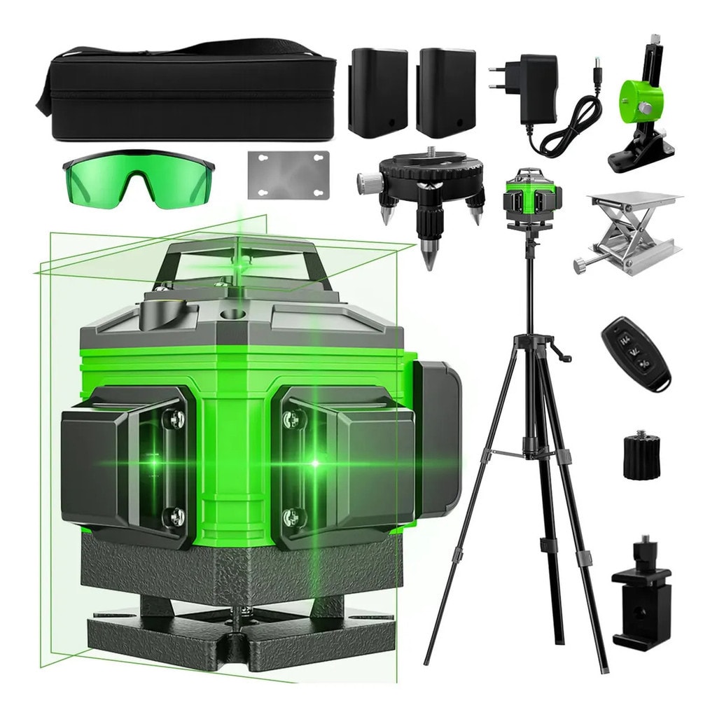 Imagem do Kit De Nivel Laser Verde 12 Linhas 4d Autonivelante Com 2 Baterias Nivel A Laser Com Tripe Controle Bolsa