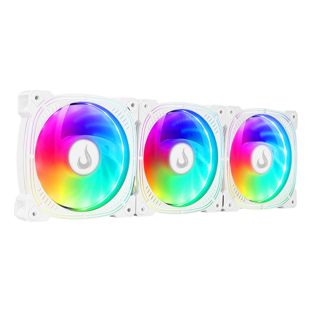 Imagem do Kit 3 Fans Rise Mode Aura Frost Pro 120mm Argb 5v Branco Controladora Controle Remoto Rm Cf 02 Argb