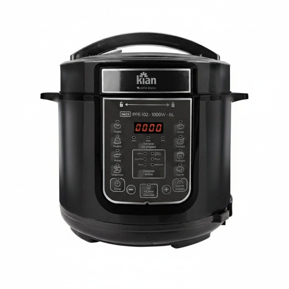 Imagem do Panela De Pressao Eletrica Ppe 102 6l Kian Timer Ajustavel Controle De Temperatura Cuba Antiaderente Preto