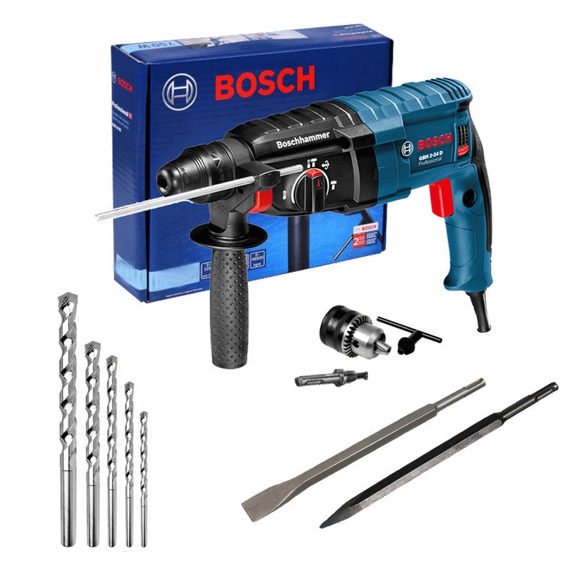 Imagem do Bosch Martelete Perfurador Rompedor Gbh 2 24d 820w Sds Plus Com Kit Brocas E Talhadeira