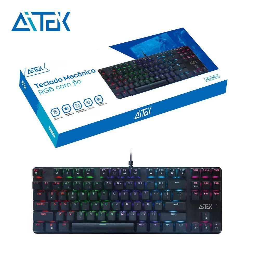 Imagem do Teclado Gamer Mecanico Usb Com Fio 75 Argb Switch Blue 87 Teclas Pc E Notebook Aitek