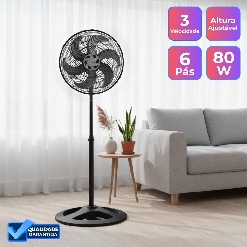 Imagem do Ventisol Turbo 6 Ventilador De Coluna 40cm Preto Oscilante Altura Ajustavel Silencioso