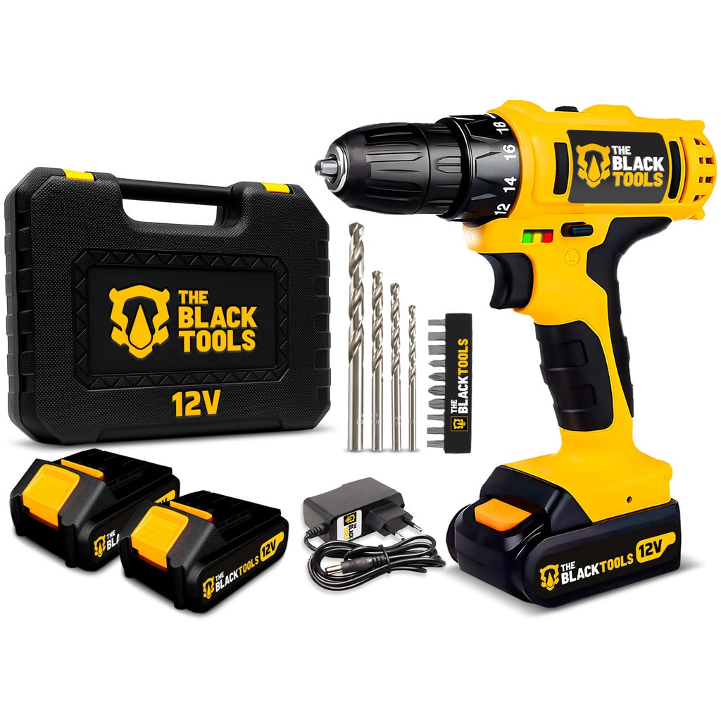 Imagem do Parafusadeira Furadeira 12v Bivolt 2 Baterias The Black Tools E Acessorios