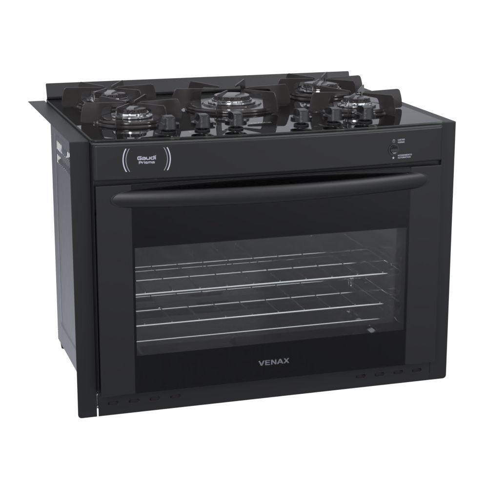 Imagem do Fogao 5 Bocas De Embutir Venax Gaudi Prisma Vitreo Bl Gas Glp Preto