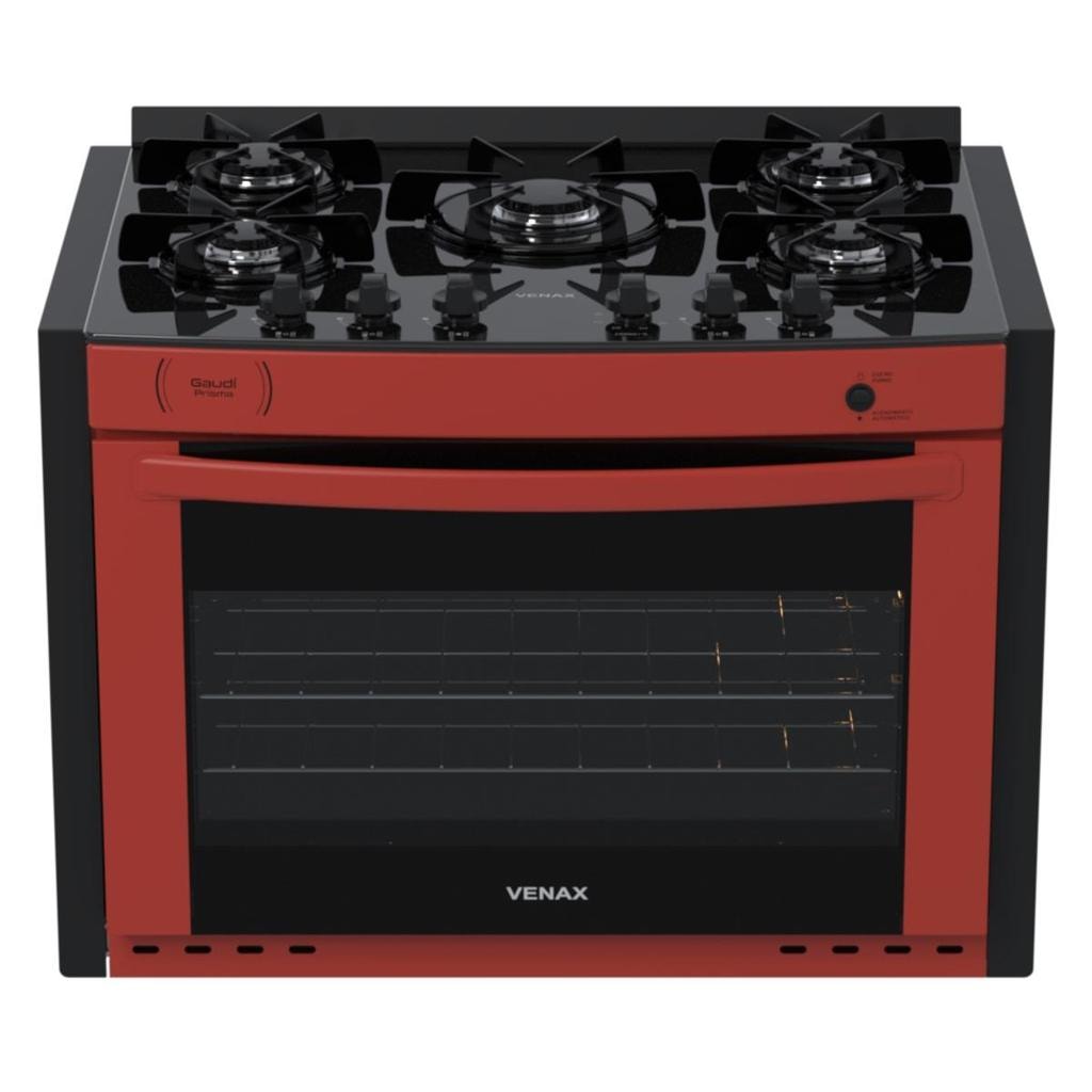 Imagem do Fogao De Embutir 5 Bocas Venax Gaudi Prisma Vitreo Bl Vermelho Gas Glp