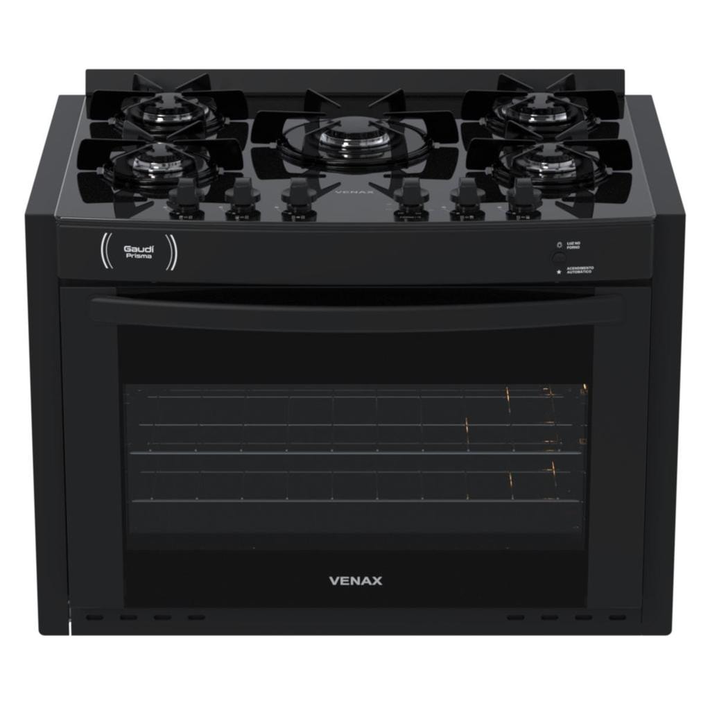 Imagem do Fogao De Embutir 5 Bocas Venax Gaudi Prisma Vitreo Bl Preto Gas Glp