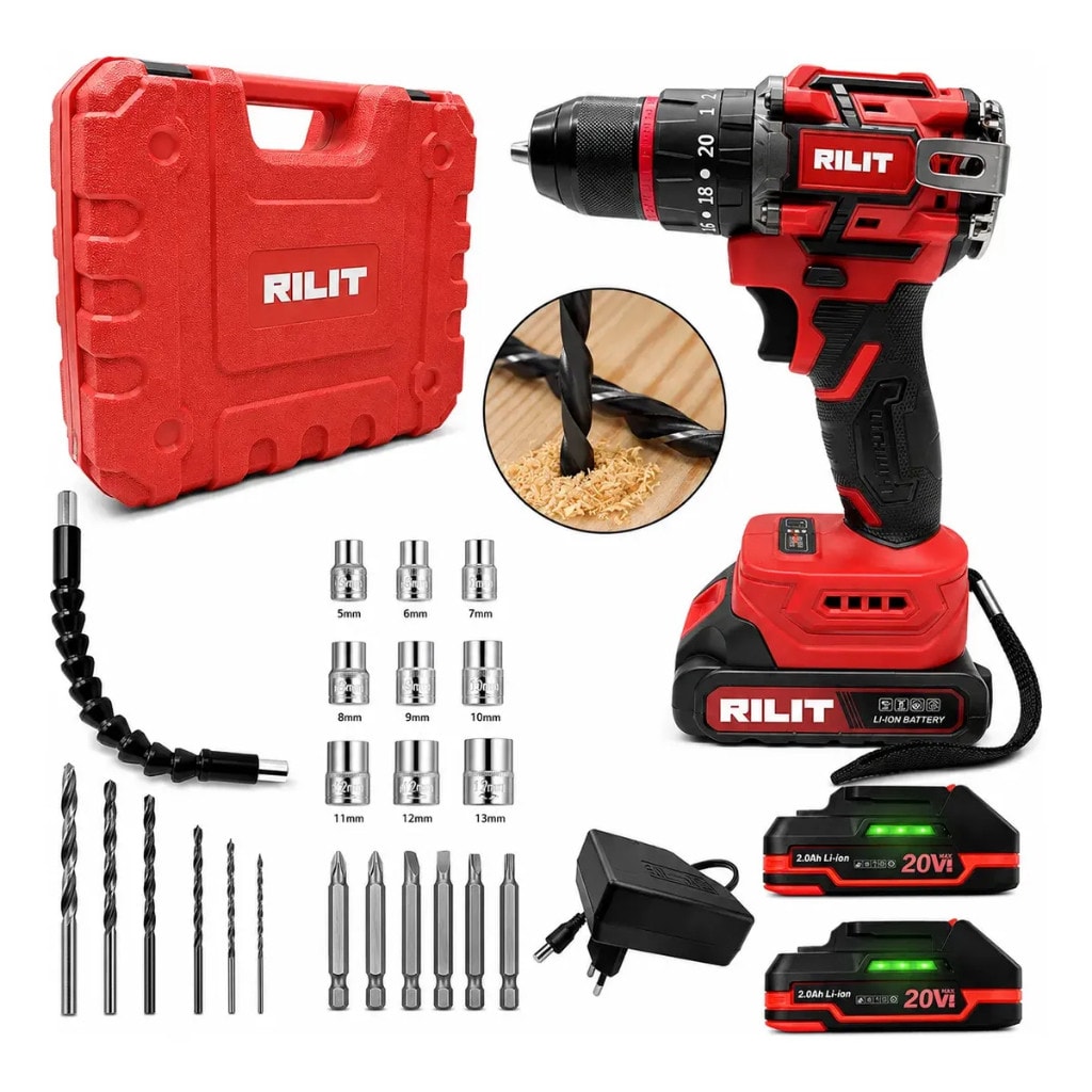 Imagem do Parafusadeira Furadeira 21v Com Impacto Brushless Rilit Maleta Com Acessorios