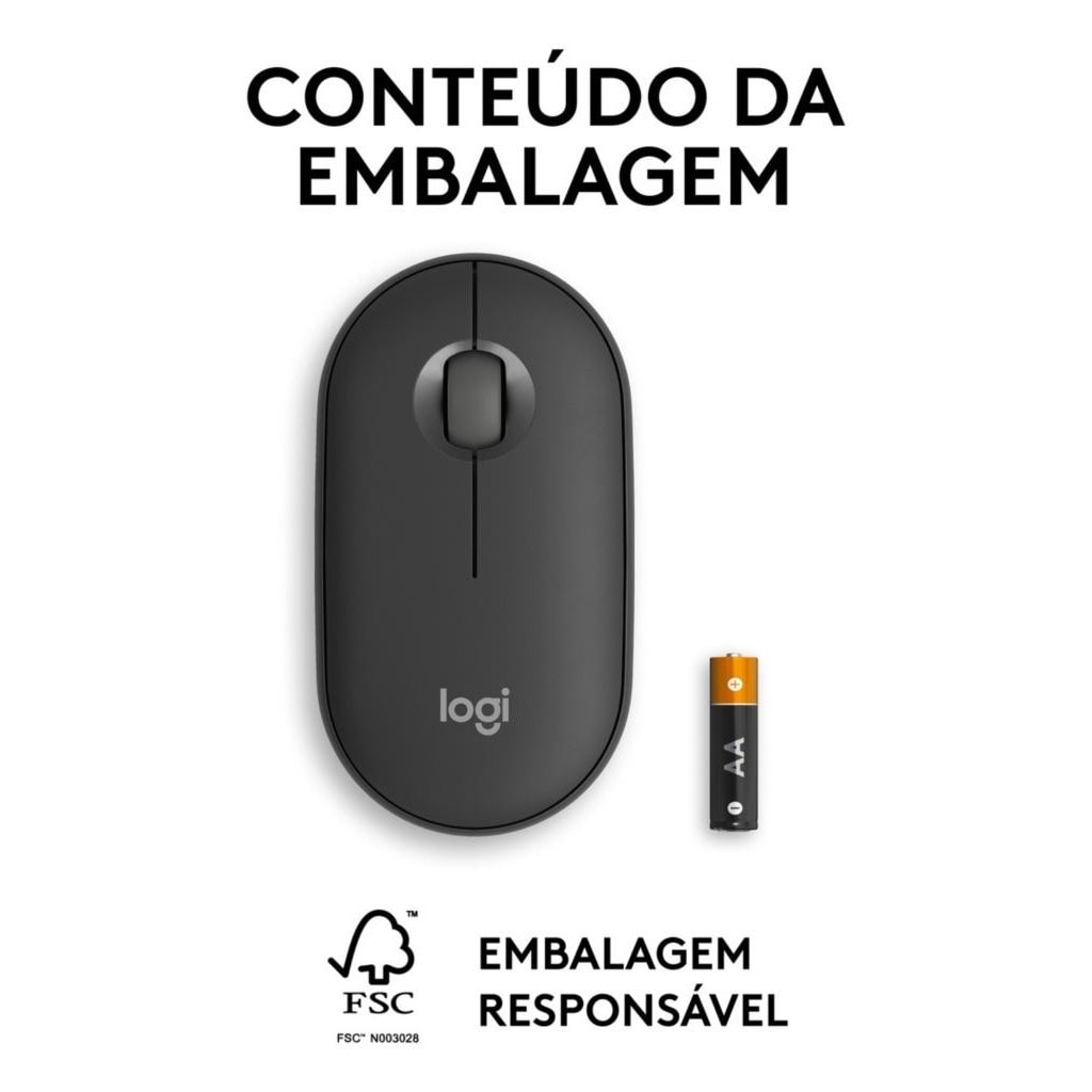 Imagem do Mouse Sem Fio Bluetooth Logitech Pebble Mouse 2 M350s Preto