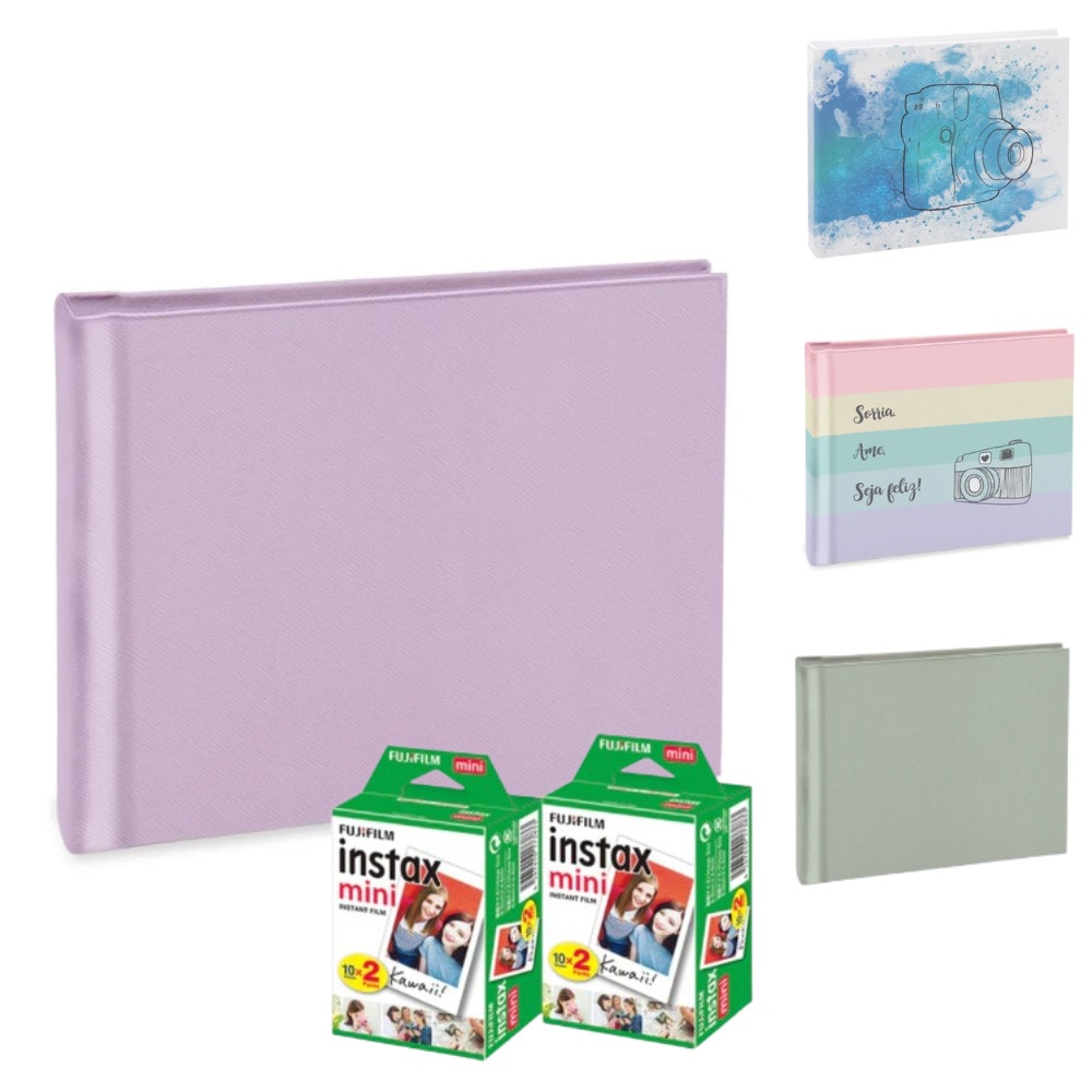 Imagem do Kit 40 Fotos Instax Mini Fujifilm Album Autoadesivo Lilas