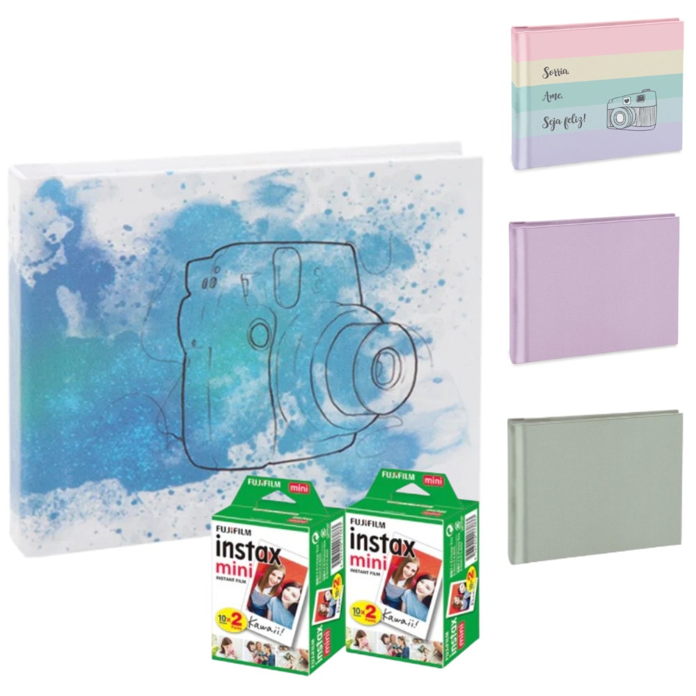 Imagem do Kit 40 Fotos Instax Mini Fujifilm Album Autoadesivo Azul