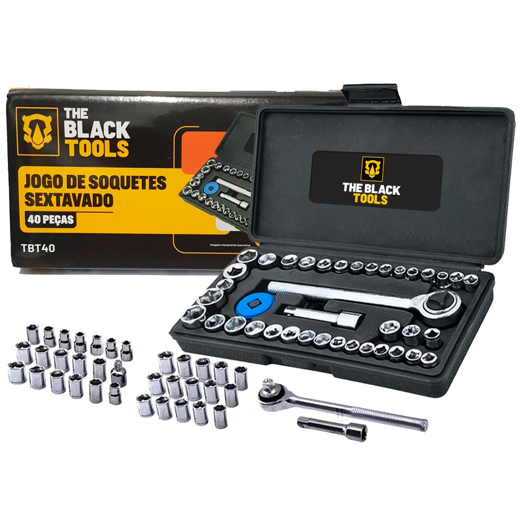 Imagem do Kit Jogo Soquetes Sextavado Com Catraca 40 Pcs Reversivel The Black Tools