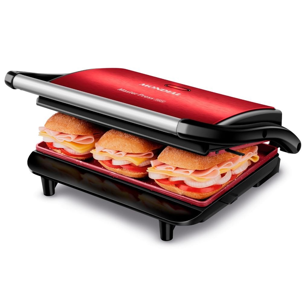 Imagem do Press Grill Master Press Mondial Vermelho E Inox 1000w Pg 01 Rc