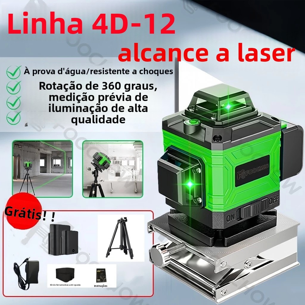 Imagem do Kit De Nivel Laser Verde 12 Linhas 4d Autonivelante Com 2 Baterias Nivel A Laser