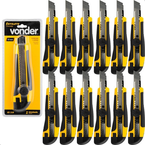 Imagem do Kit 12 Estiletes Profissional Emborrachado 18mm Vonder