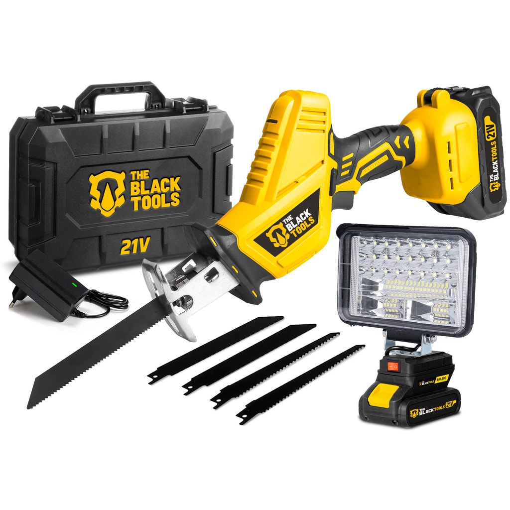 Imagem do Kit Serra Sabre Eletrica 3000rpm Bateria Lanterna Holofote The Black Tools