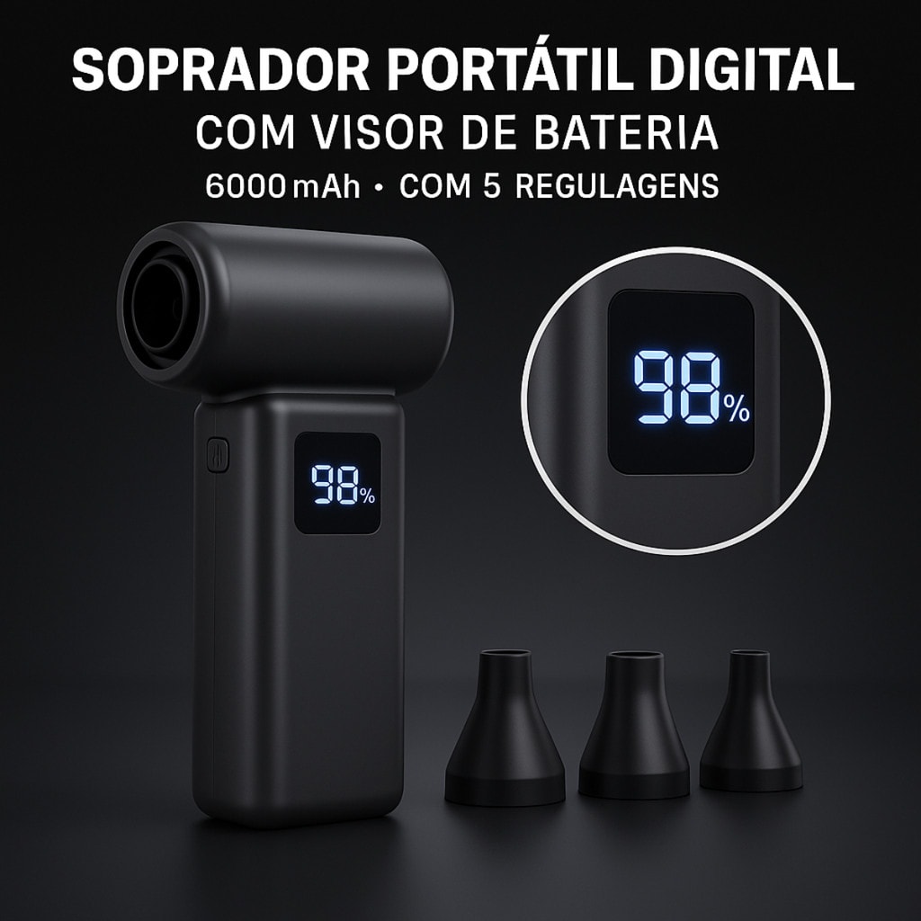 Imagem do Ventilador Soprador De Ar Turbo Sem Fio Portatil Alta Potencia Visor Led
