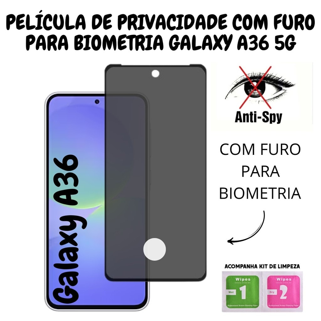Imagem do Pelicula De Privacidade Vidro 3d Para Samsung Galaxy A36 5g Com Furo Para Biometria