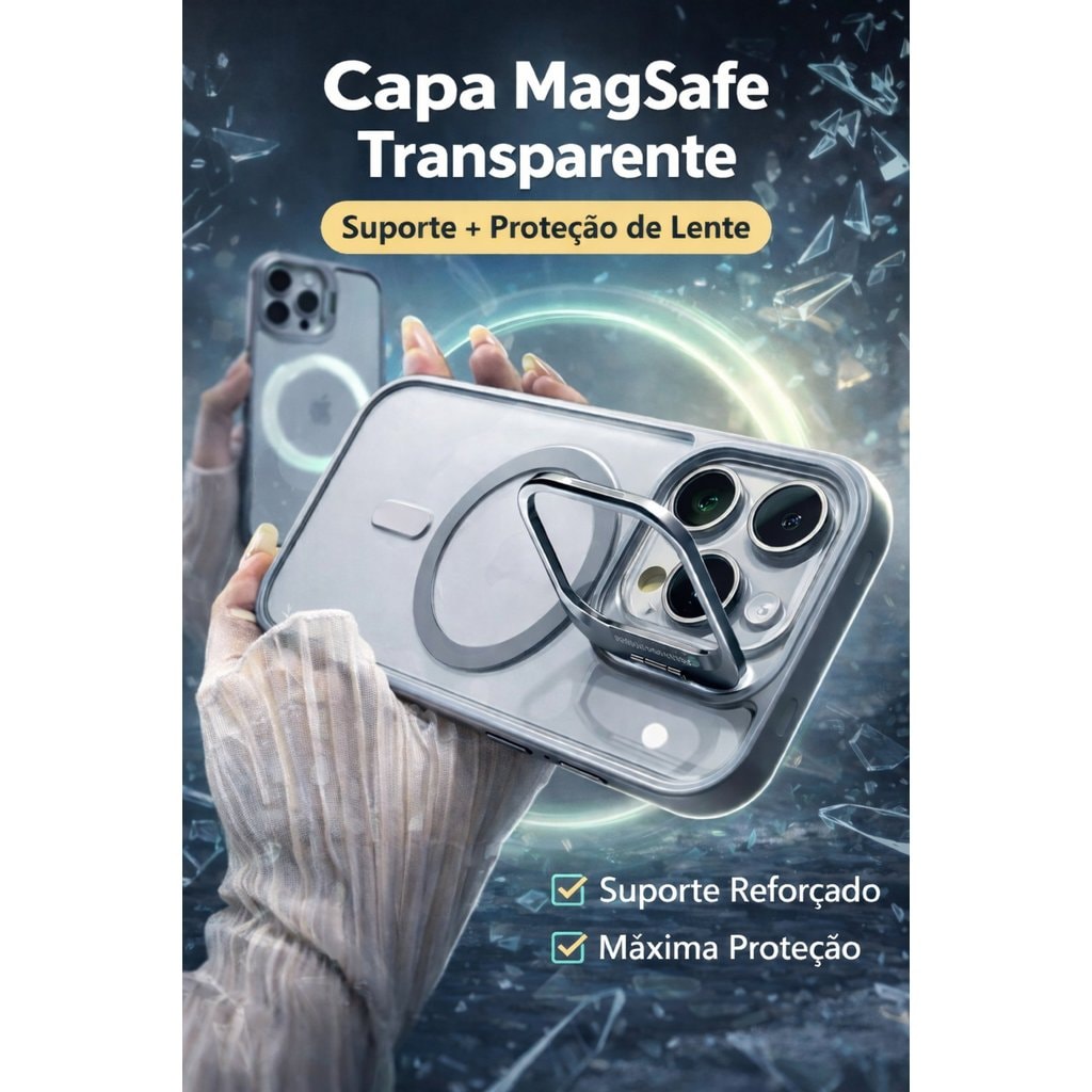 Imagem do Capa Magsafe Translucida De Luxo Para Iphone 11 13 12 14 15 16 17 Pro Max Com Cobertura Protetora De Lente Metalica Ca