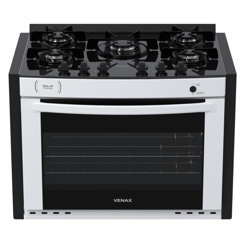 Imagem do Fogao De Embutir 5 Bocas Venax Gaudi Prisma Vitreo Bl Branco Gas Glp