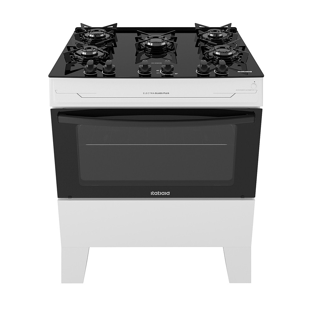 Imagem do Fogao 5 Bocas A Gas Itatiaia Electra Glass Plus Mesa De Vidro Acendimento Automatico Branco Bivolt