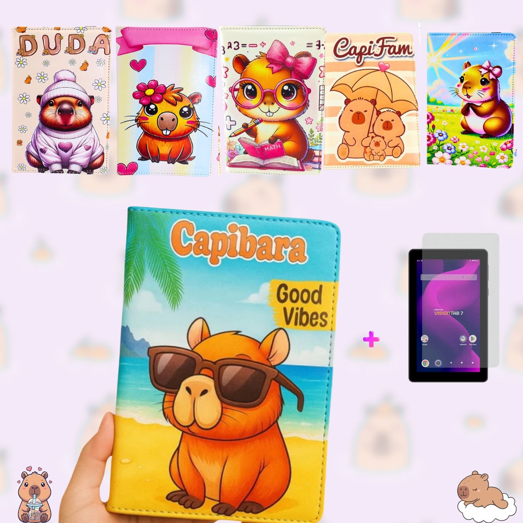 Imagem do Capa Pasta Capibara Pelicula Hidrogel Compativel Positivo Vision Tab 7 7 Polegadas