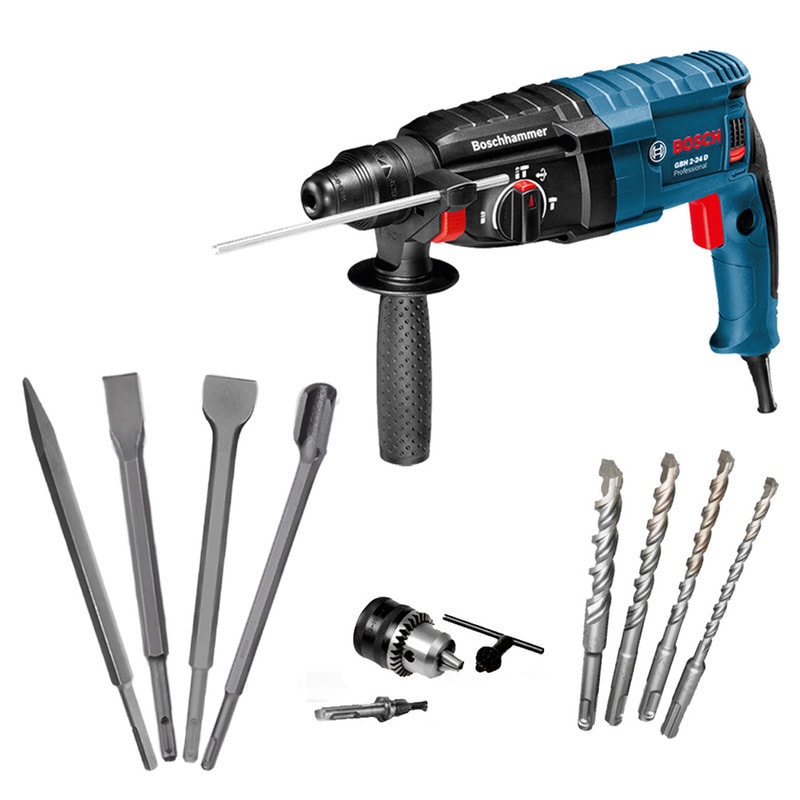 Imagem do Bosch Martelete Perfurador Rompedor Gbh 2 24d 820w Sds Plus Com Kit Brocas E Talhadeiras