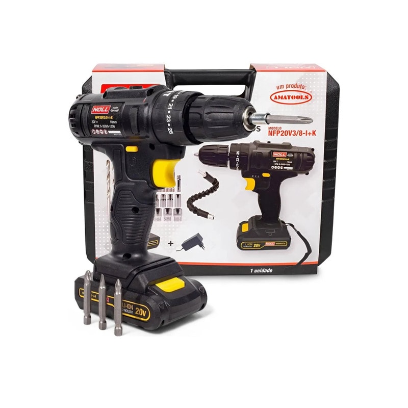 Imagem do Furadeira De Impacto E Parafusadeira 20v Com Kit De Acessorios Noll