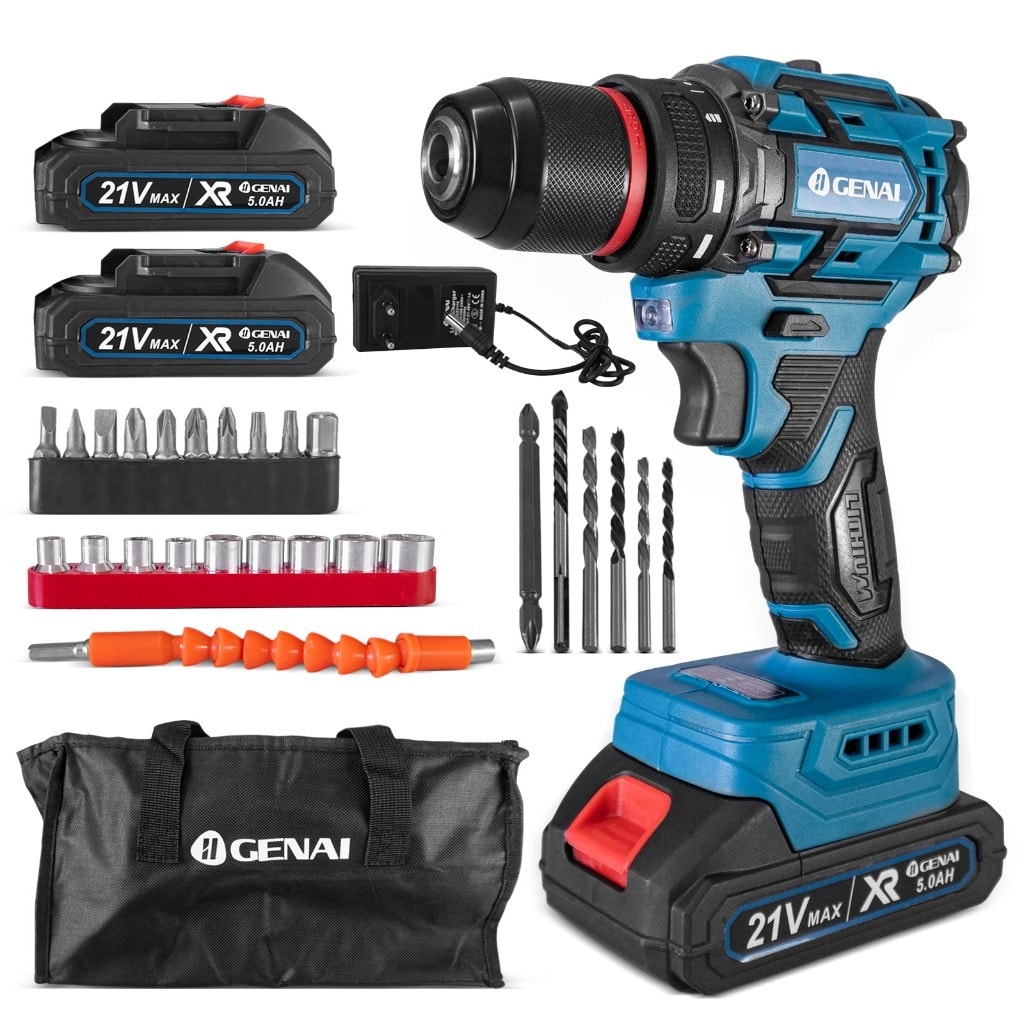 Imagem do Genai Furadeira Parafusadeira De Impacto 2 Baterias Profissional Brushless 21v