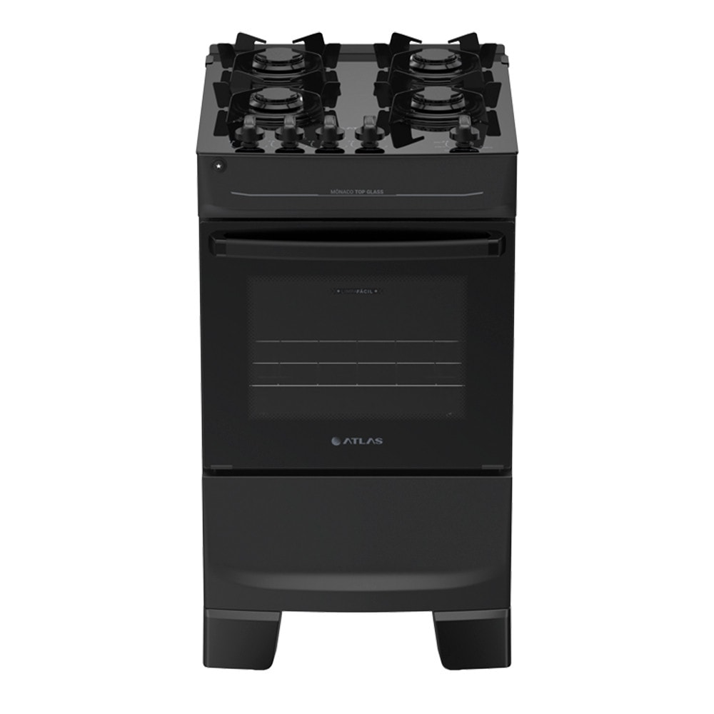Imagem do Fogao 4 Bocas A Gas Atlas Monaco Top Glass Acendimento Automatico E Mesa De Vidro Preto Bivolt